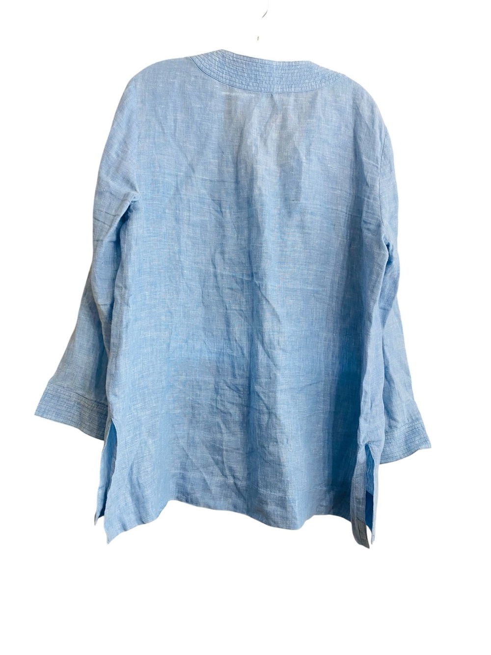 Poetry Blue Chambray 100% Linen Tunic Pullover Woman’s Sz 12 Roomy Stylish - Picture 3 of 6